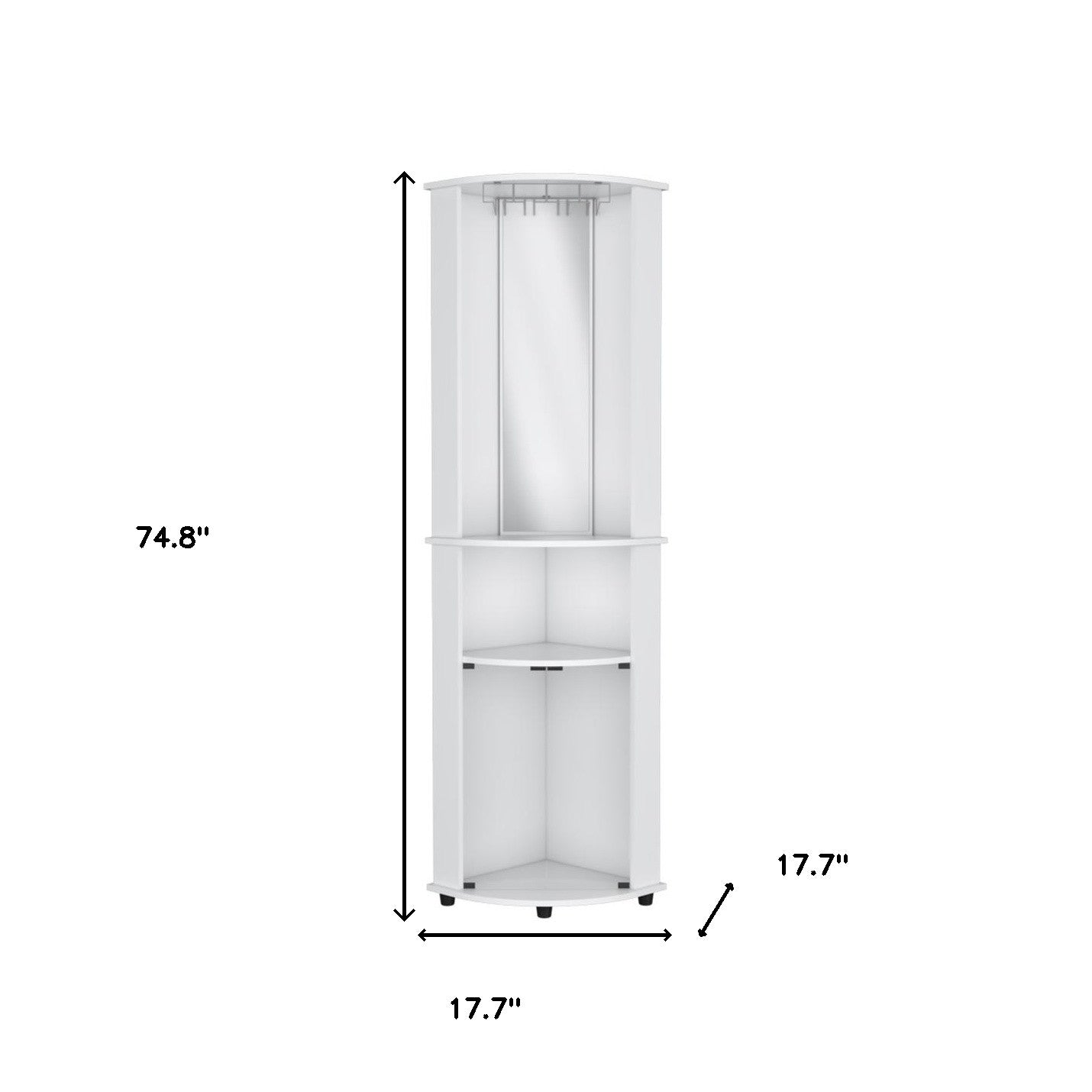 75" White Wood Corner Bar Cabinet With Three Shelves