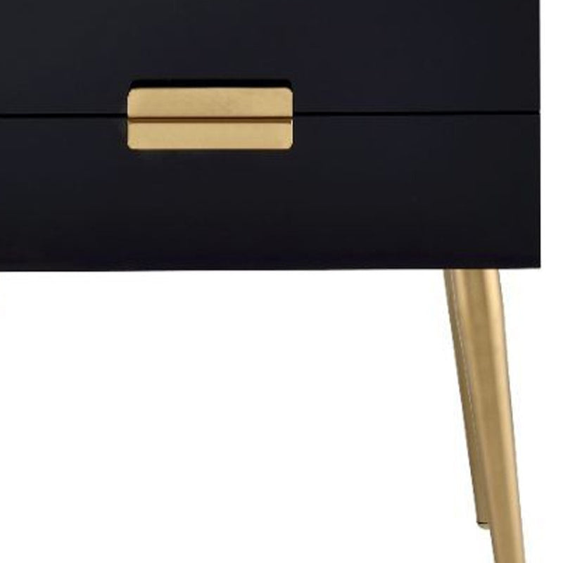 24" Black And Gold Wood And Iron End Table With Two Drawers - Living Room