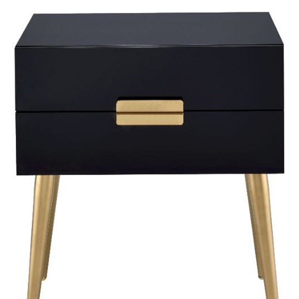 24" Black And Gold Wood And Iron End Table With Two Drawers - Living Room