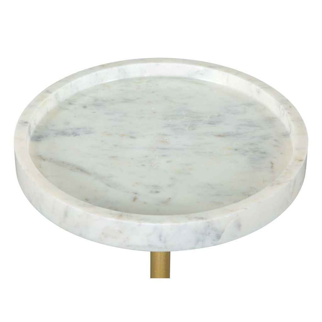 22" Gold Gray And White Marble And Iron Round Pedestal End Table