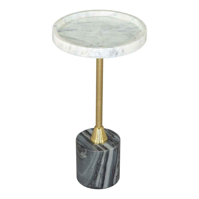 22" Gold Gray And White Marble And Iron Round Pedestal End Table