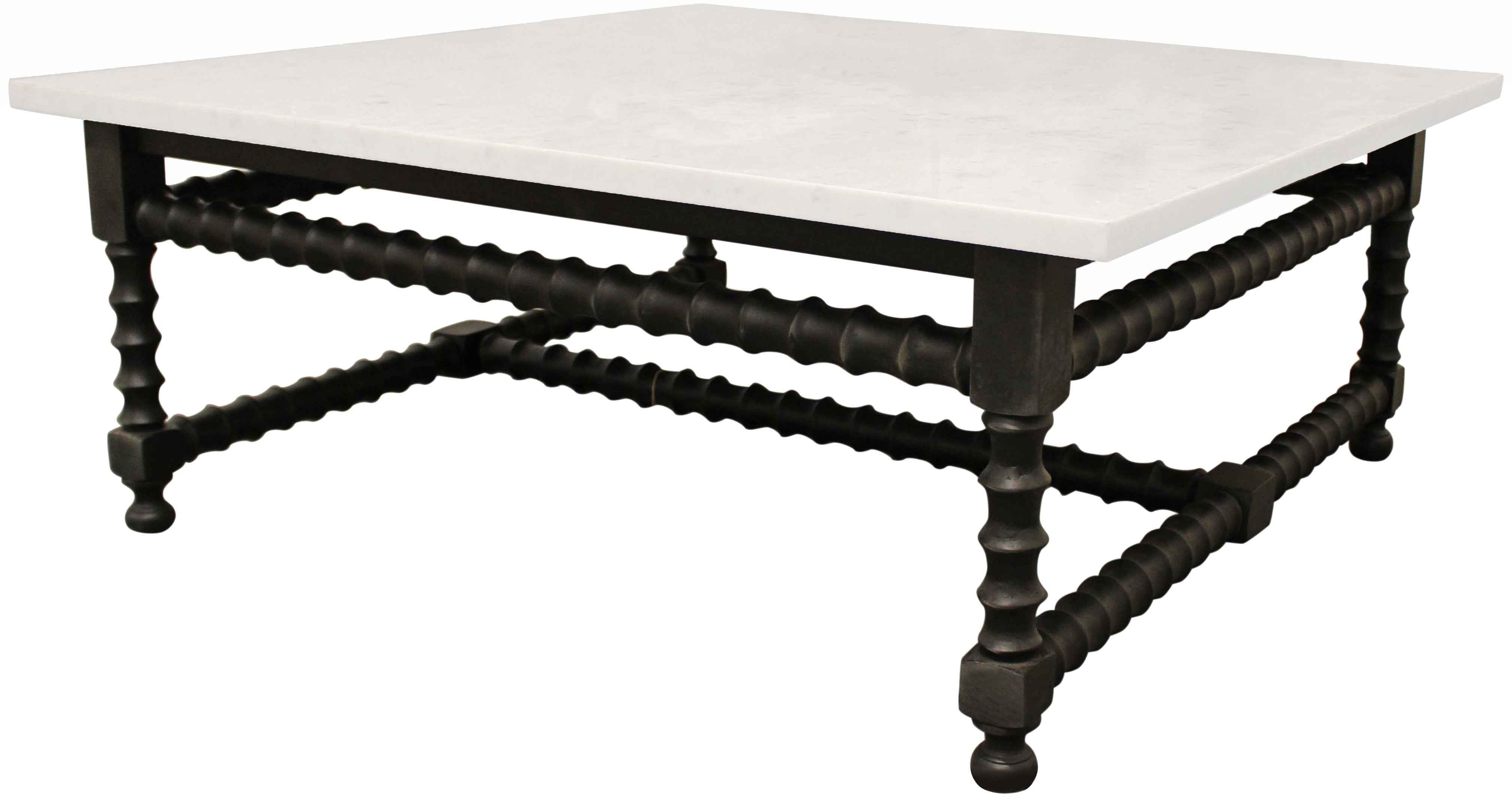 48" White And Black Genuine Marble And Solid Wood Square Coffee Table
