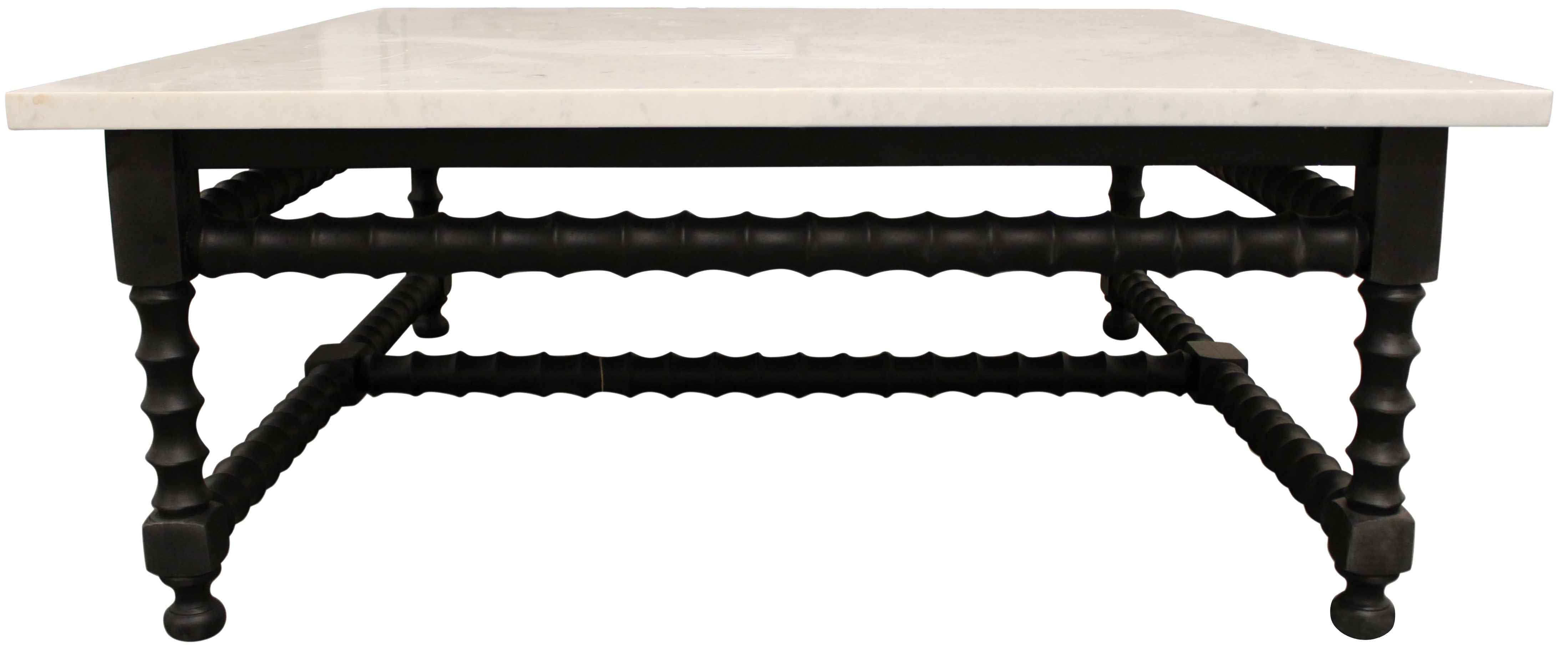 48" White And Black Genuine Marble And Solid Wood Square Coffee Table