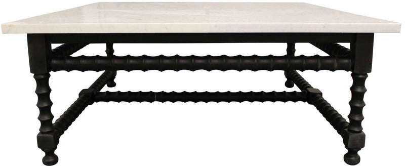 48" White And Black Genuine Marble And Solid Wood Square Coffee Table