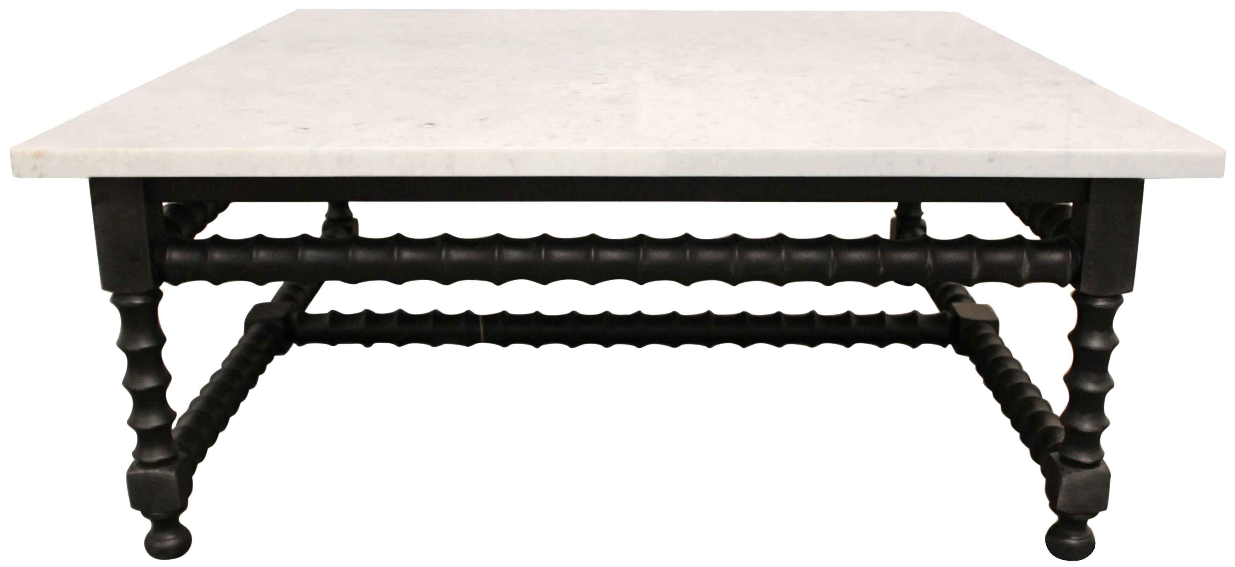 48" White And Black Genuine Marble And Solid Wood Square Coffee Table