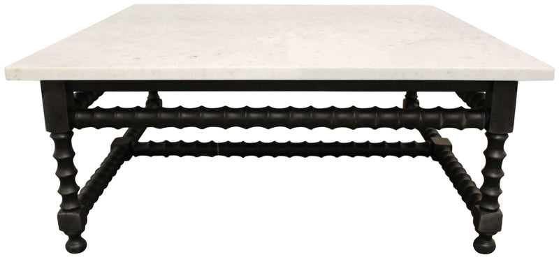 48" White And Black Genuine Marble And Solid Wood Square Coffee Table