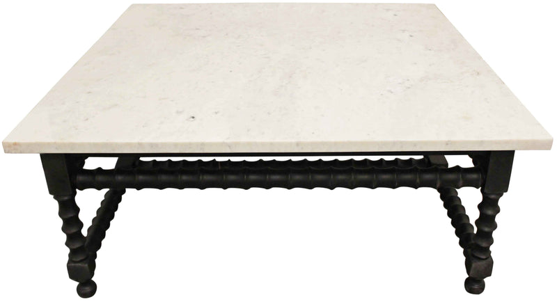 48" White And Black Genuine Marble And Solid Wood Square Coffee Table