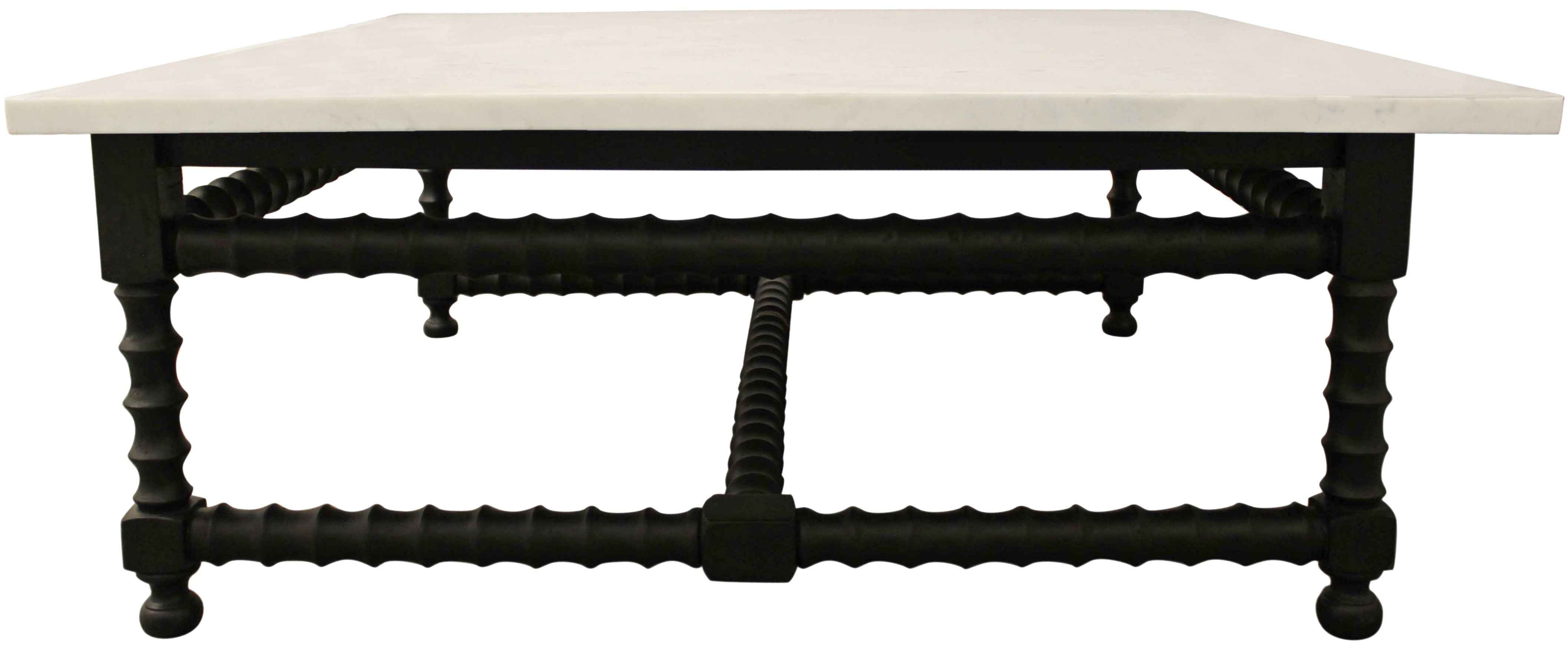 48" White And Black Genuine Marble And Solid Wood Square Coffee Table