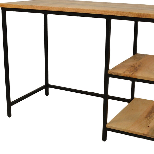 42" Natural and Black Solid Wood and Metal Computer Desk Default Title