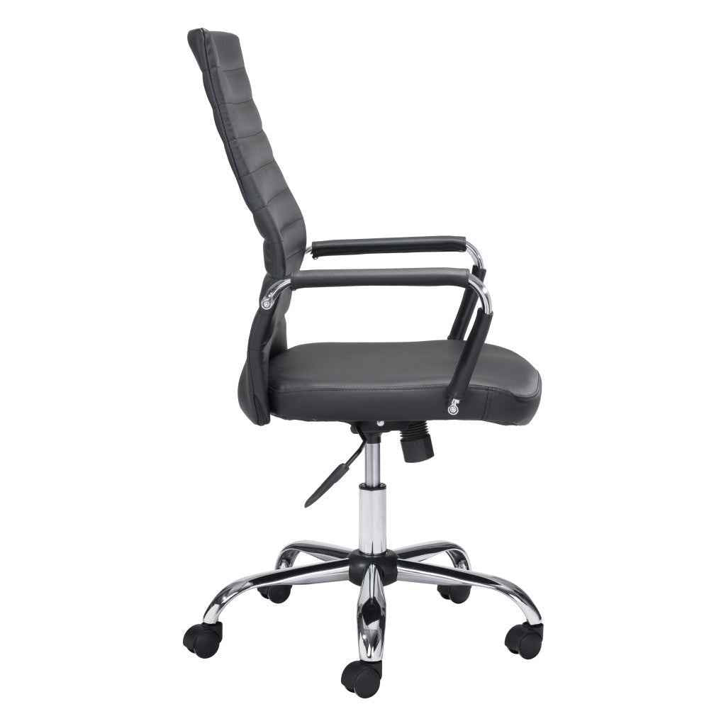 Silver and Black Adjustable Swivel Faux Leather Rolling Conference Office Chair