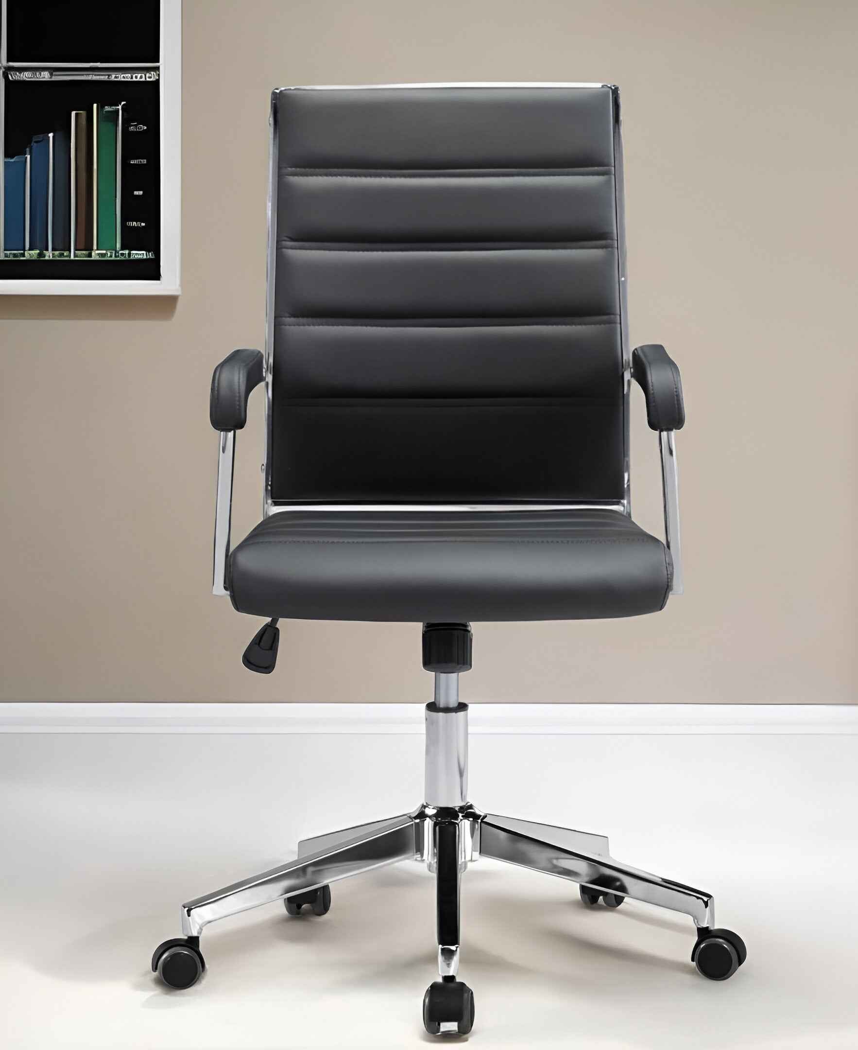 Silver and Black Adjustable Swivel Faux Leather Rolling Conference Office Chair