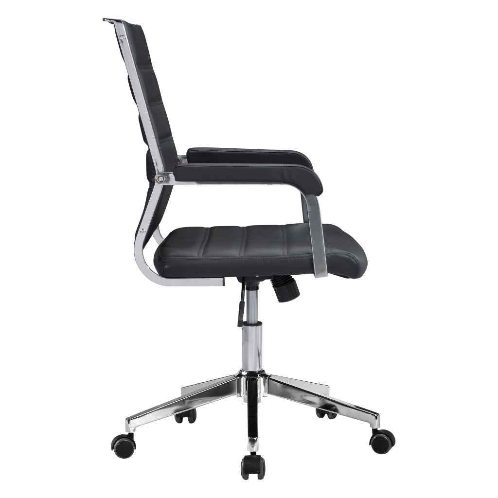 Silver and Black Adjustable Swivel Faux Leather Rolling Conference Office Chair