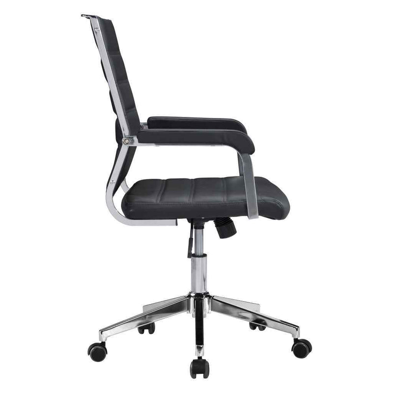 Silver and Black Adjustable Swivel Faux Leather Rolling Conference Office Chair