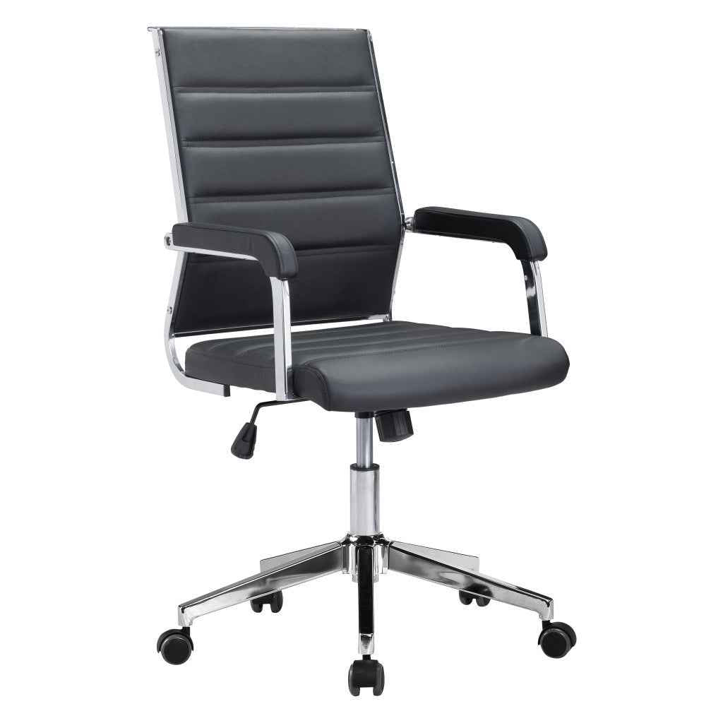 Silver and Black Adjustable Swivel Faux Leather Rolling Conference Office Chair