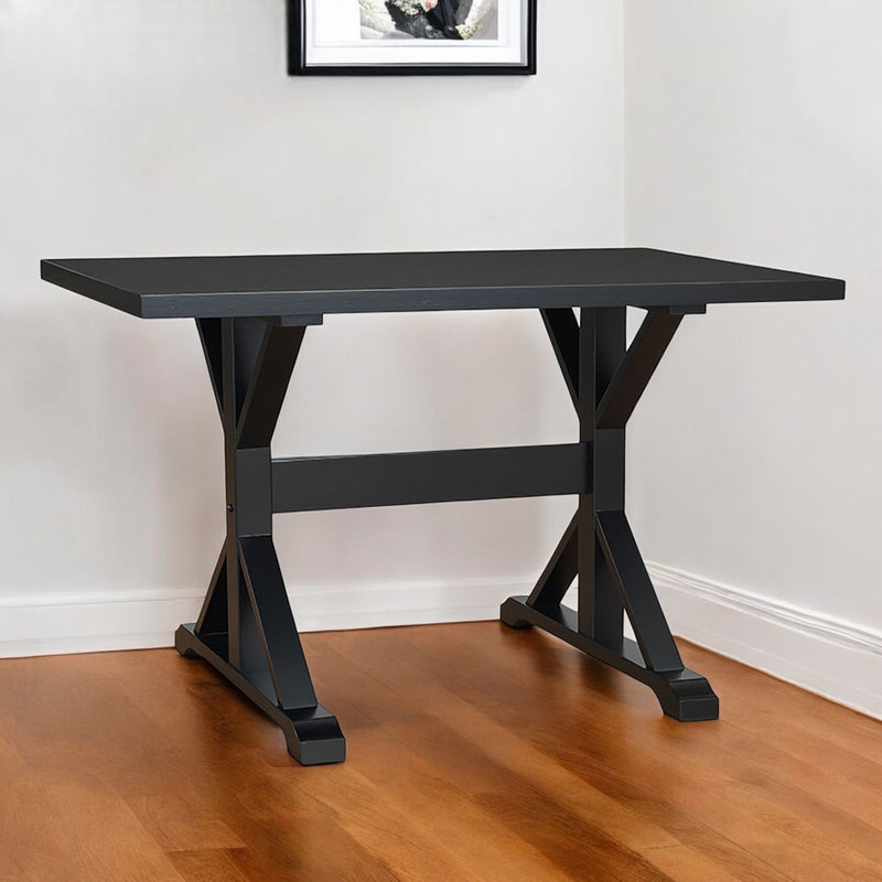 48" Black Solid Wood Trestle Writing Desk