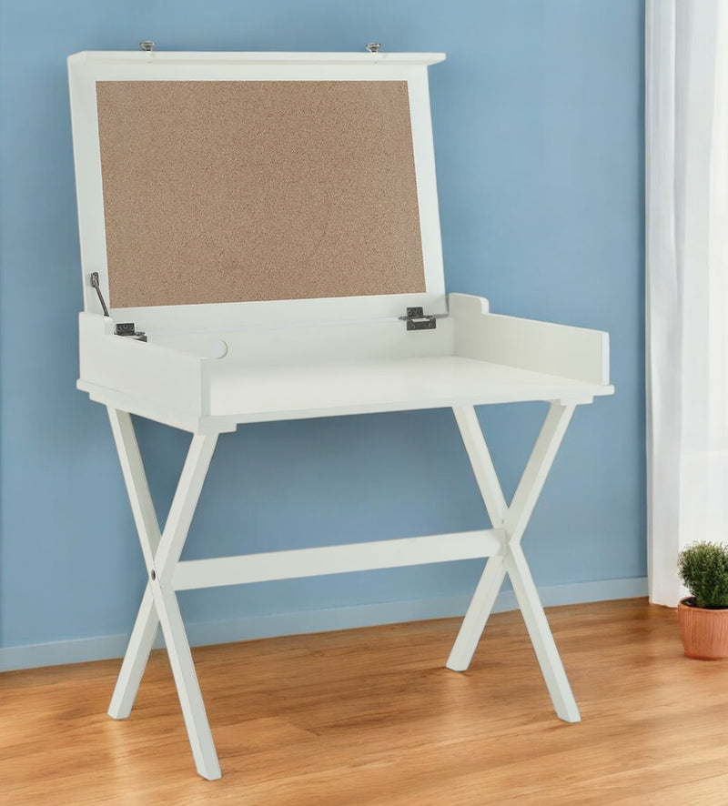 34" Antiqued White Wood Flip Top Desk