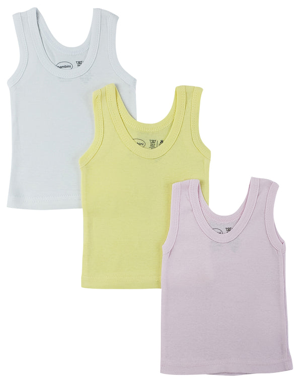 Girls Pastel Tank Top 3 Pack 036s - Pink/Yellow/White / Large - Infant Wear