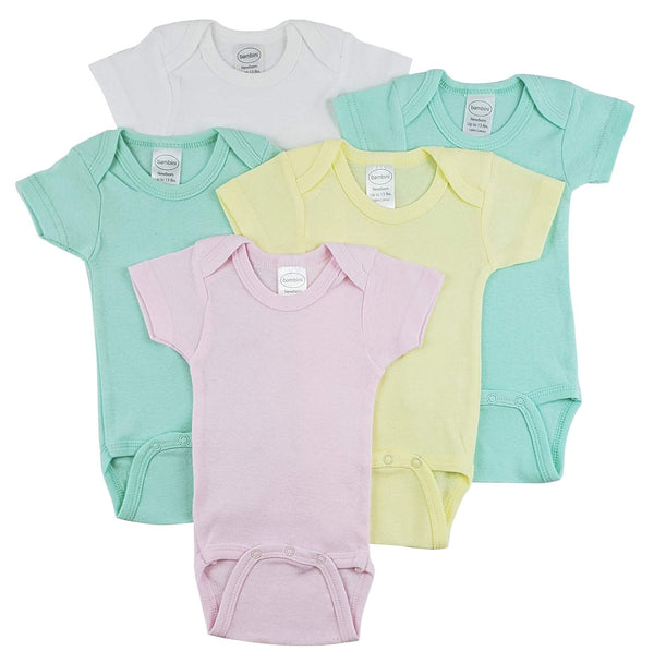 Short Sleeve One Piece 5 Pack Cs_0280nb - White/Yellow/Pink / Large - Infant Wear