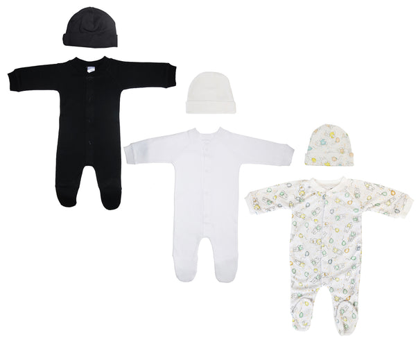 Unisex Closed-toe Sleep & Play With Caps (pack Of 6 ) Nc_0713m - White/Black / Medium - Infant Wear