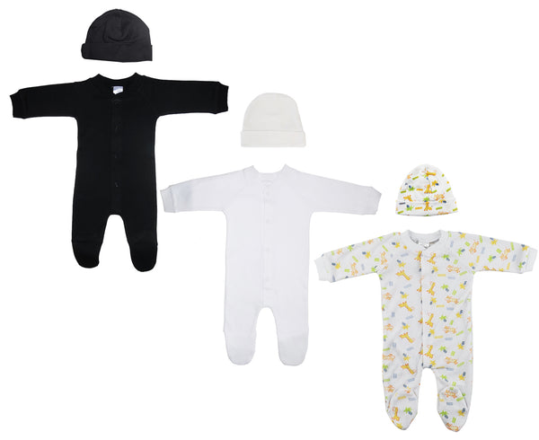 Unisex Closed-toe Sleep & Play With Caps (pack Of 6 ) Nc_0714m - White/Black / Medium - Infant Wear