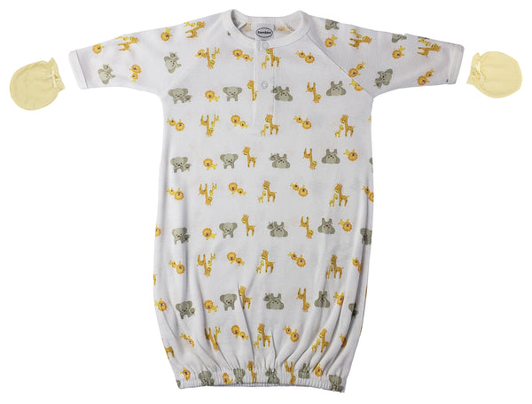 Preemie Baby Boy, Baby Girl, Unisex Printed Gown And Mittens  - 2 Pc Nc_0245 - GreatEagleInc