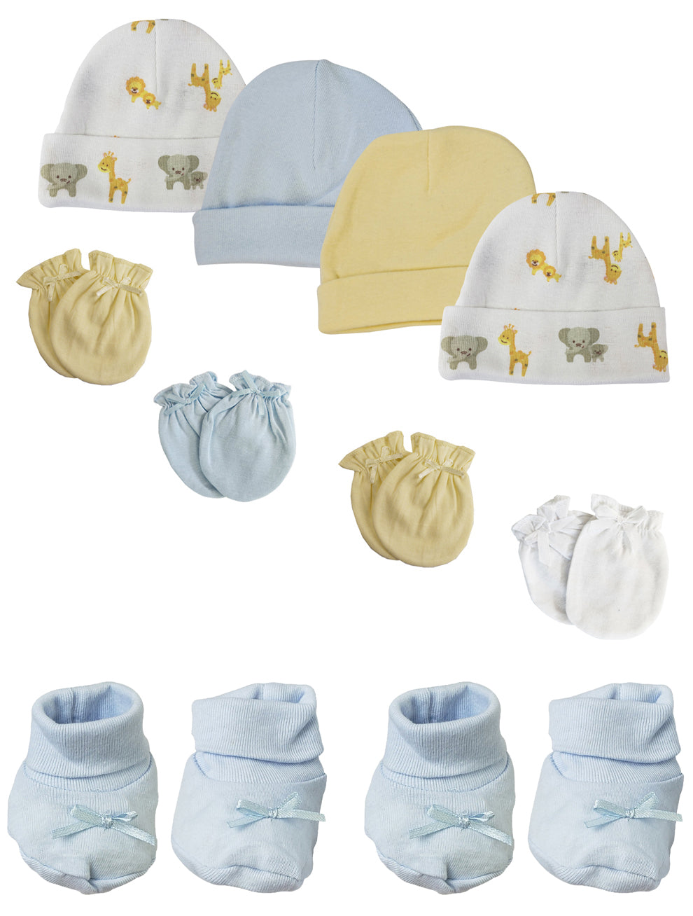Preemie Baby Boy Caps With Infant Mittens And Booties - 10 Pack Nc_0222 - GreatEagleInc