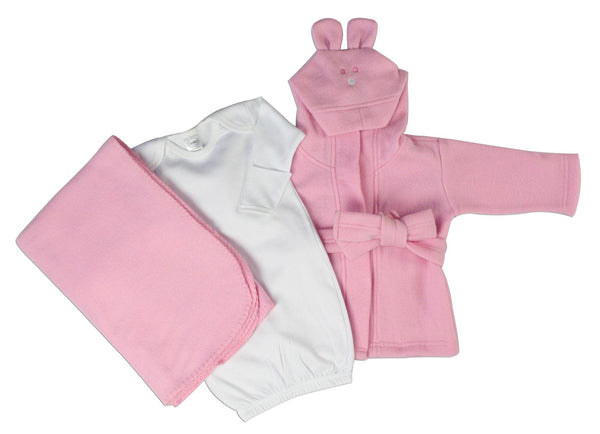 Newborn Baby Girls 3 Pc  Set (gown, Robe, Fleece Blanket) Ls_0143 - Infant Wear