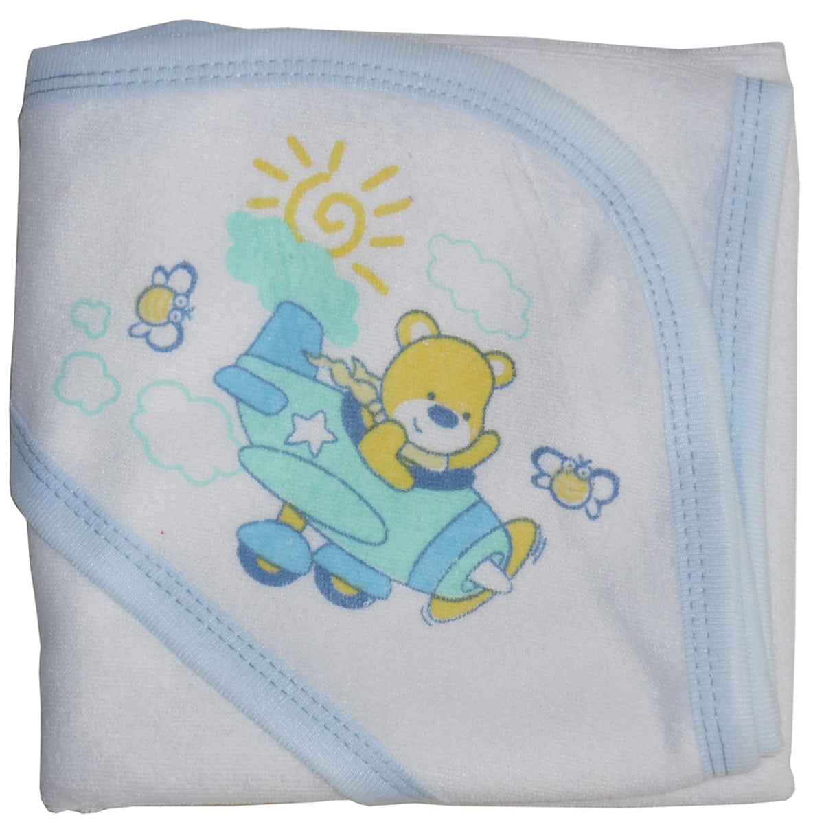 Hooded Towel With Blue Binding And Screen Prints 021sb - GreatEagleInc