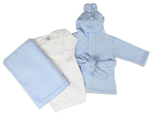 Newborn Baby Boys 3 Pc  Set (gown, Robe, Fleece Blanket) Ls_0142 - Infant Wear