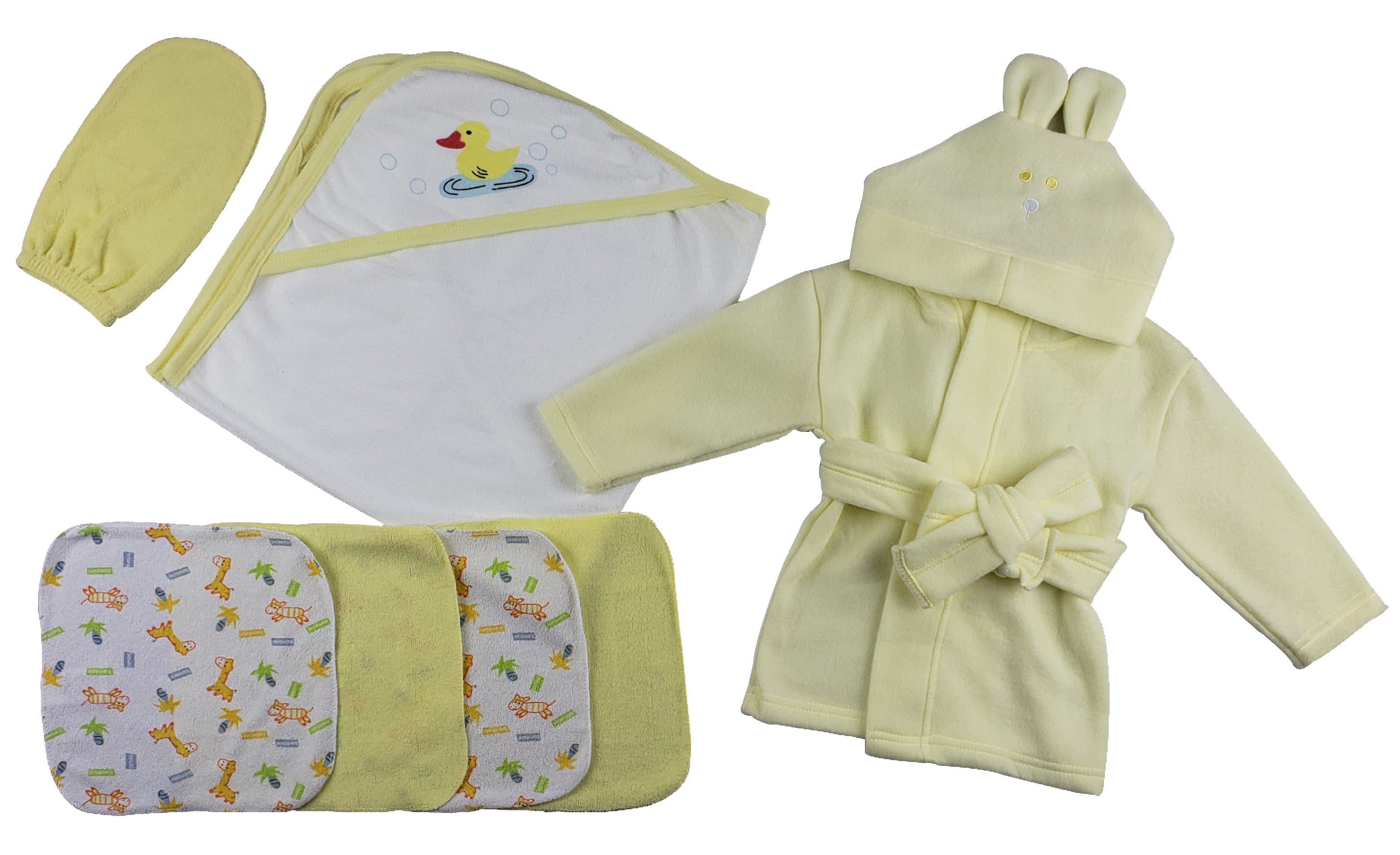Yellow Infant Robe, Yellow Hooded Towel, Washcloths And Hand Washcloth Mitt - 7 Pc Set  Cs_0014 - GreatEagleInc