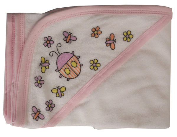 Hooded Towel With Pink Binding And Screen Prints 021sp - GreatEagleInc