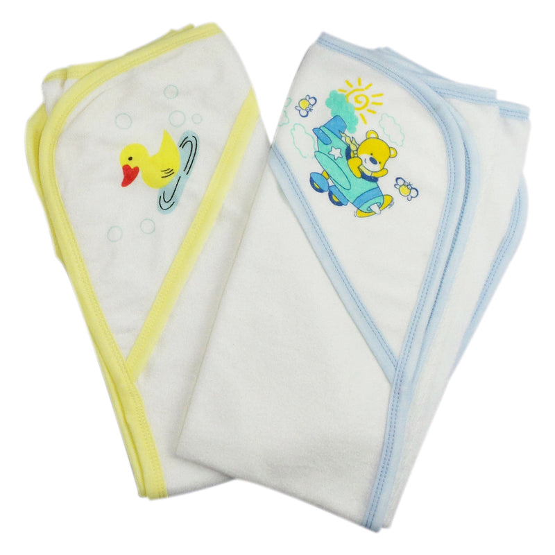 Infant Hooded Bath Towel (pack Of 2) 021-yellow--021b-blue - GreatEagleInc