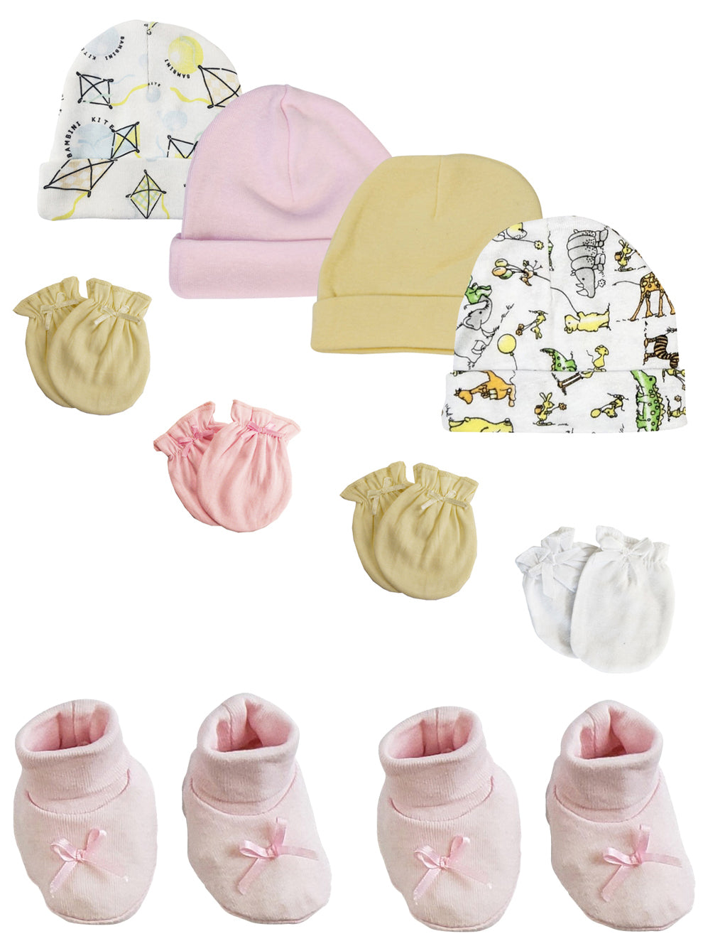 Preemie Baby Girl Caps With Infant Mittens And Booties - 10 Pack Nc_0212 - GreatEagleInc