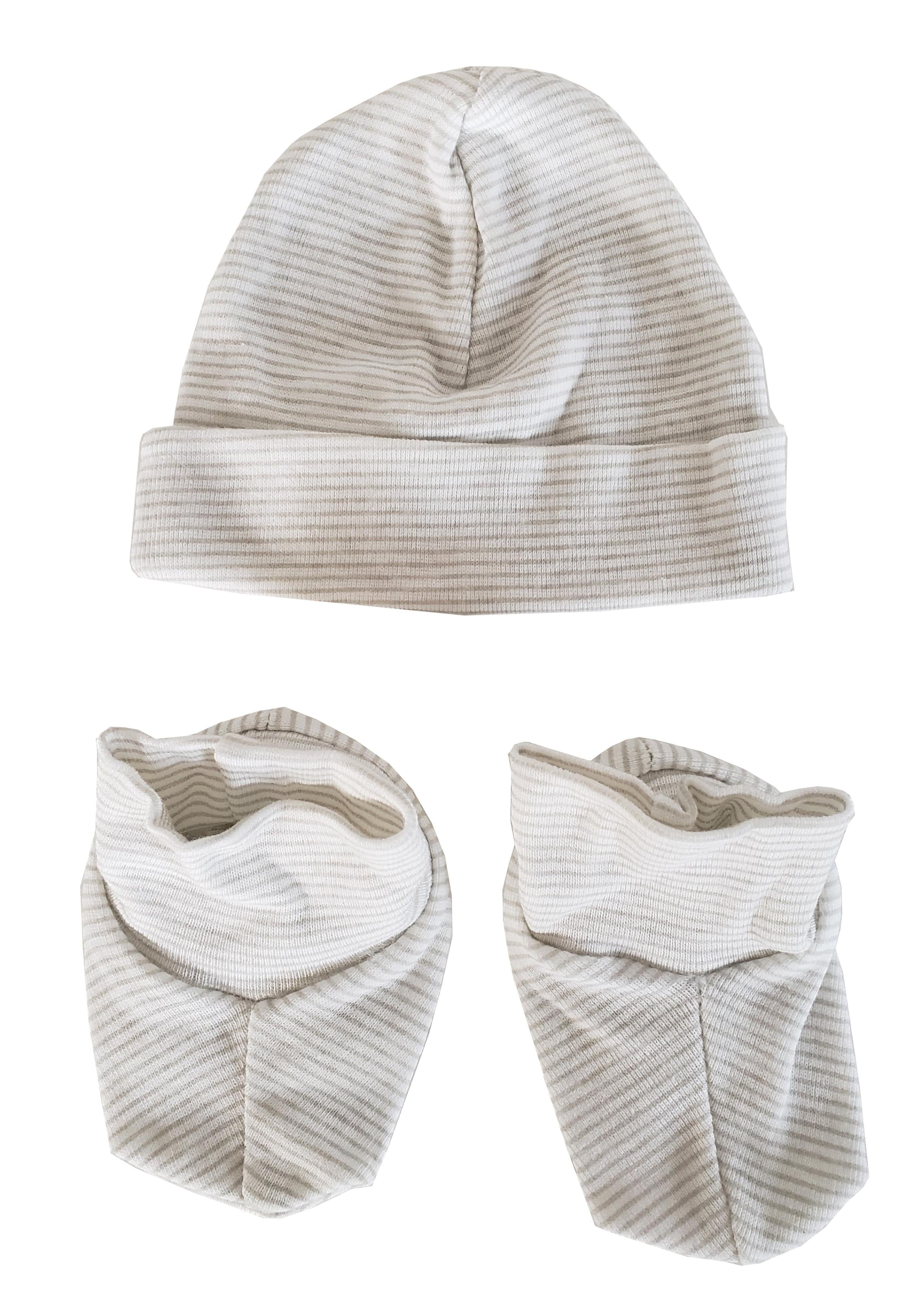 Baby Cap And Bootie Set 030.striped.grey - GreatEagleInc