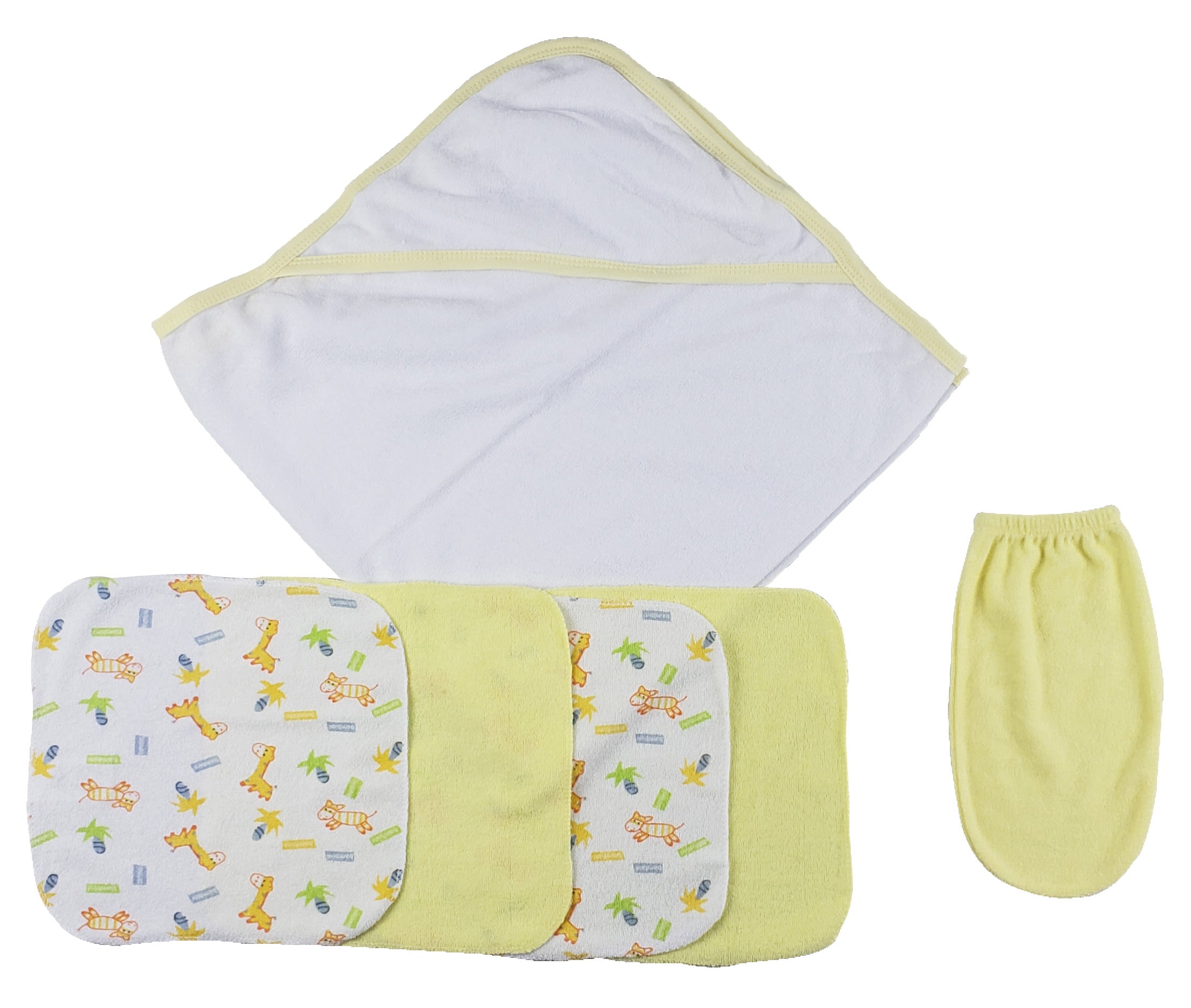 Yellow Hooded Towel, Washcloths And Hand Washcloth Mitt - 6 Pc Set  Cs_0008 - GreatEagleInc
