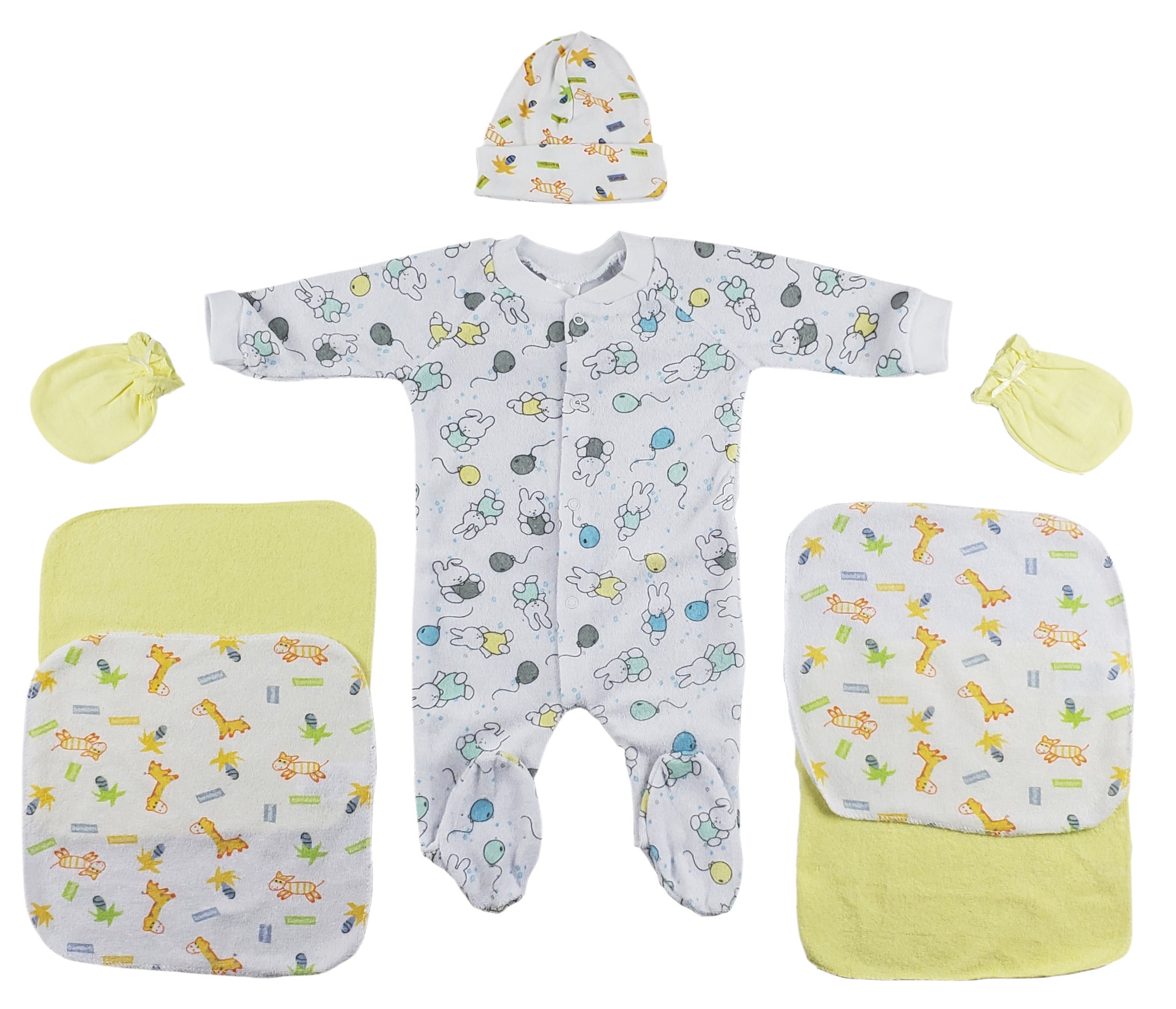 Sleep-n-play, Cap, Mittens And Washcloths - 7 Pc Set Cs_0030 - GreatEagleInc