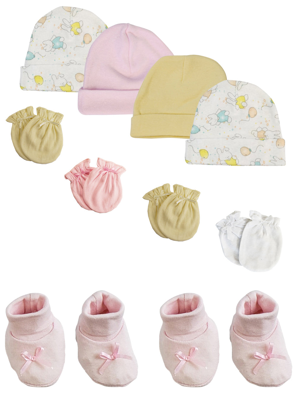 Preemie Baby Girl Caps With Infant Mittens And Booties - 10 Pack Nc_0208 - GreatEagleInc