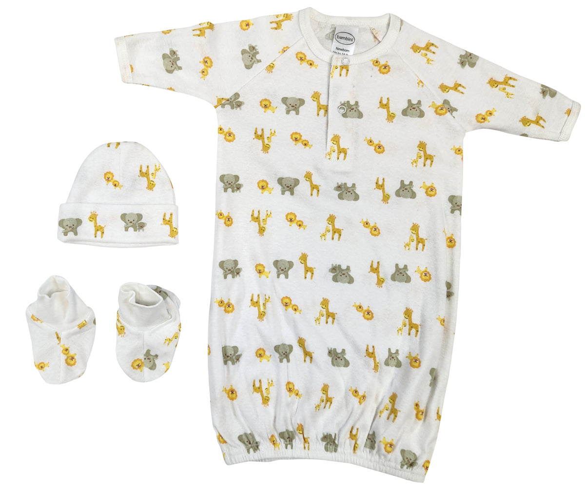 Newborn Baby Boy, Baby Girl, Unisex Infant Gown, Caps, Booties - 3 Pc Set  Nc_0252 - GreatEagleInc
