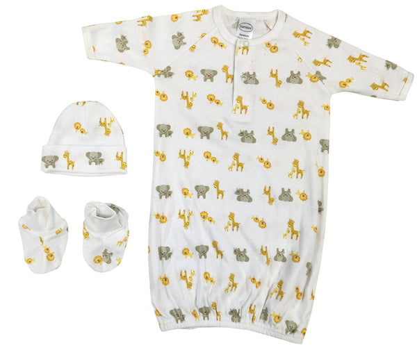 Newborn Baby Boy, Baby Girl, Unisex Infant Gown, Caps, Booties - 3 Pc Set  Nc_0252 - GreatEagleInc