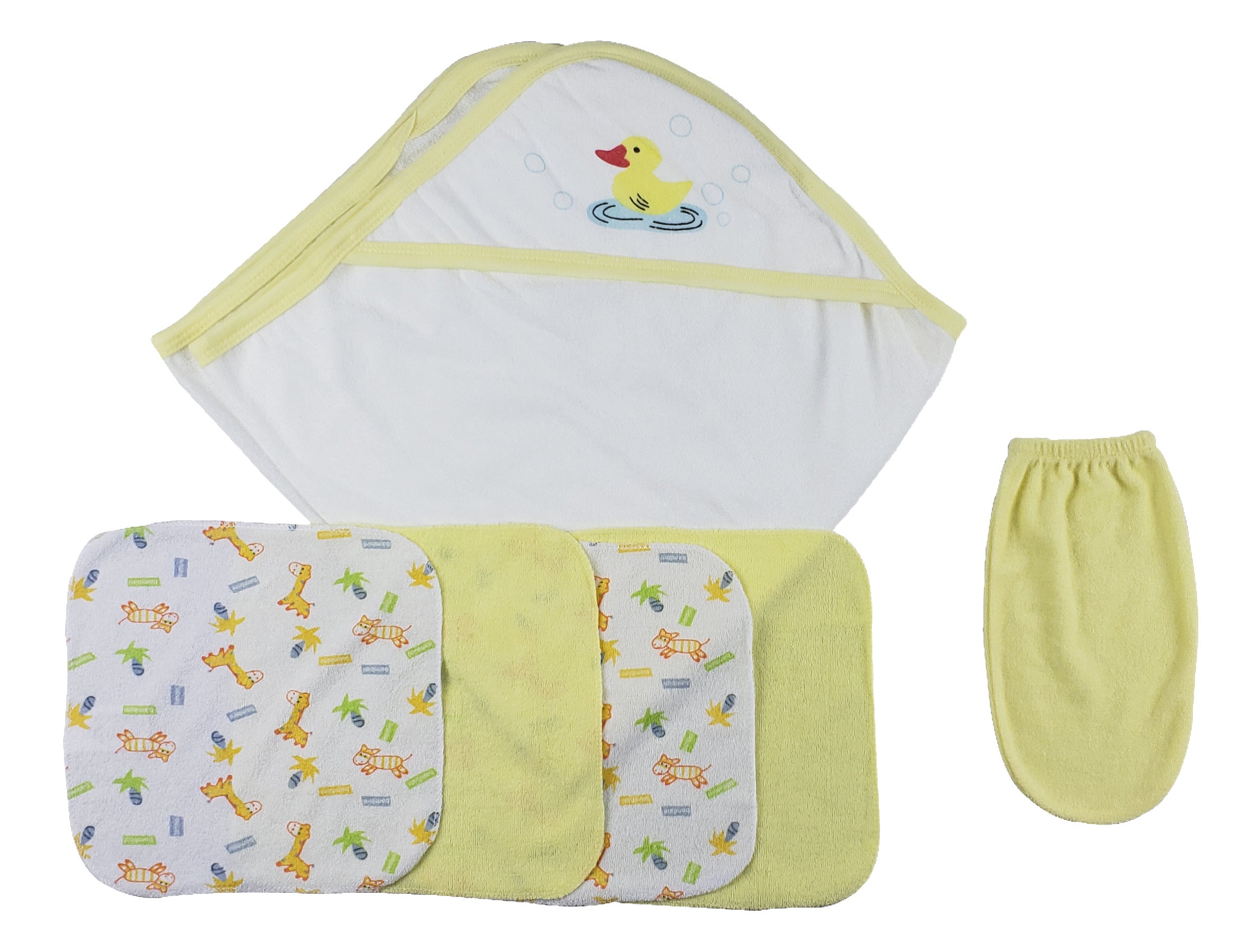 Yellow Hooded Towel, Washcloths And Hand Washcloth Mitt - 6 Pc Set  Cs_0012 - GreatEagleInc