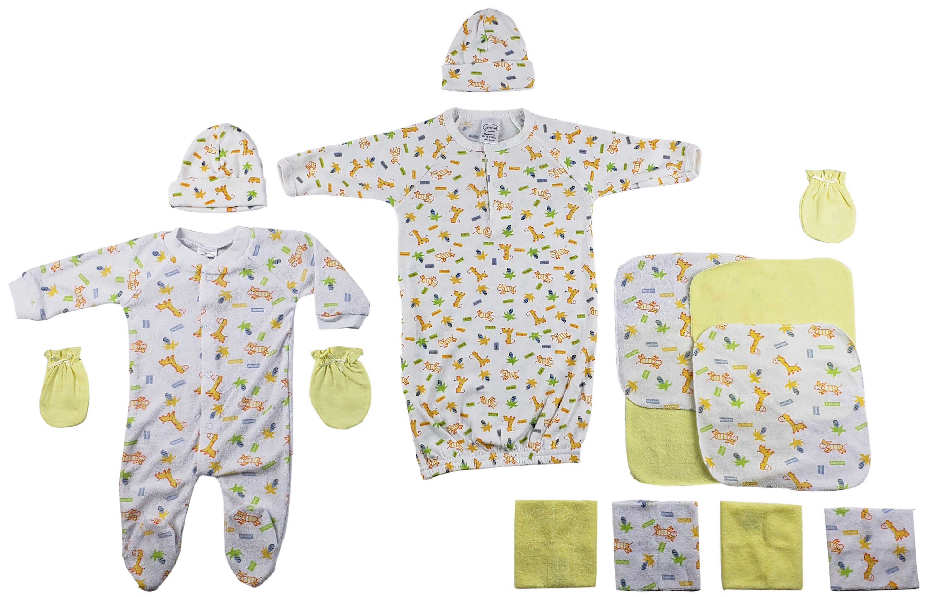 Sleep-n-play, Gown, Caps, Mittens And Washcloths - 14 Pc Set Cs_0038 - GreatEagleInc