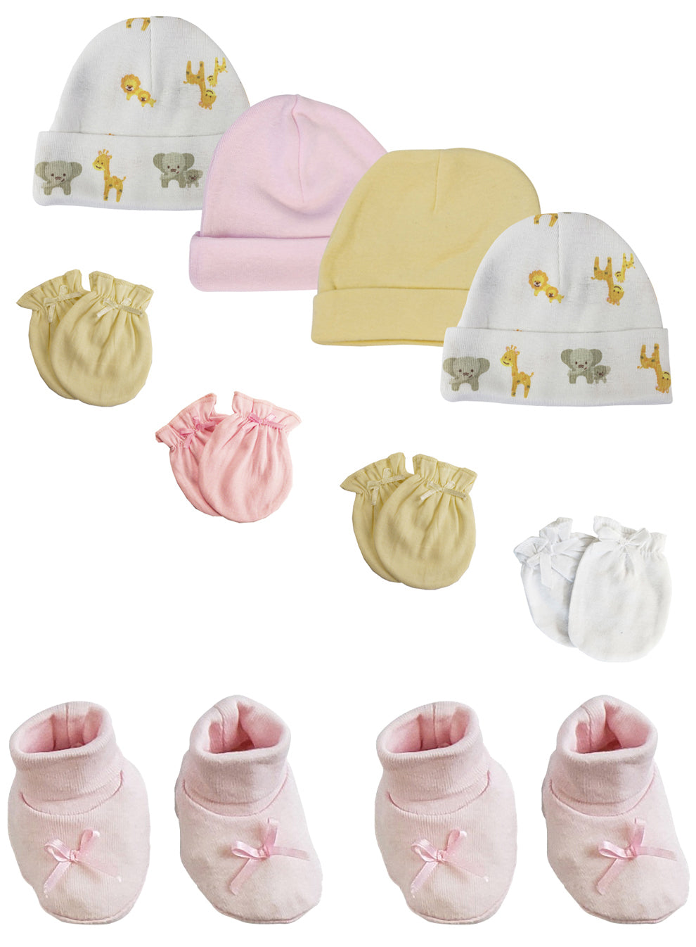Preemie Baby Girl Caps With Infant Mittens And Booties - 10 Pack Nc_0224 - GreatEagleInc