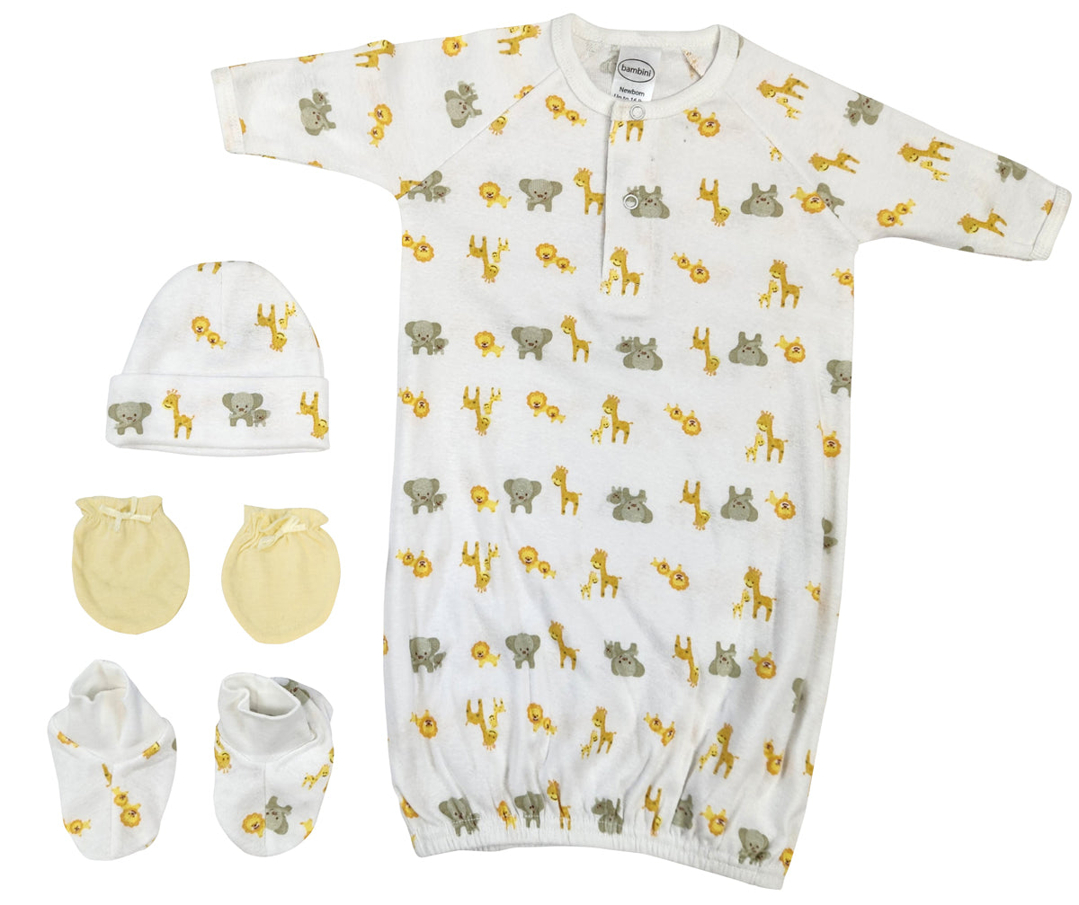 Newborn Baby Boy, Girl, Unisex Infant Gown, Caps, Booties, Mittens - 4 Pc  Nc_0253 - GreatEagleInc