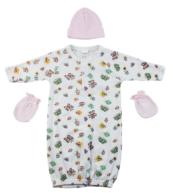 Gown, Cap And Mittens - 3 Pc Set Cs_0050 - Infant Wear