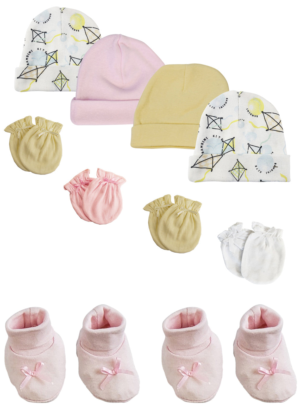 Preemie Baby Girl Caps With Infant Mittens And Booties - 10 Pack Nc_0220 - GreatEagleInc