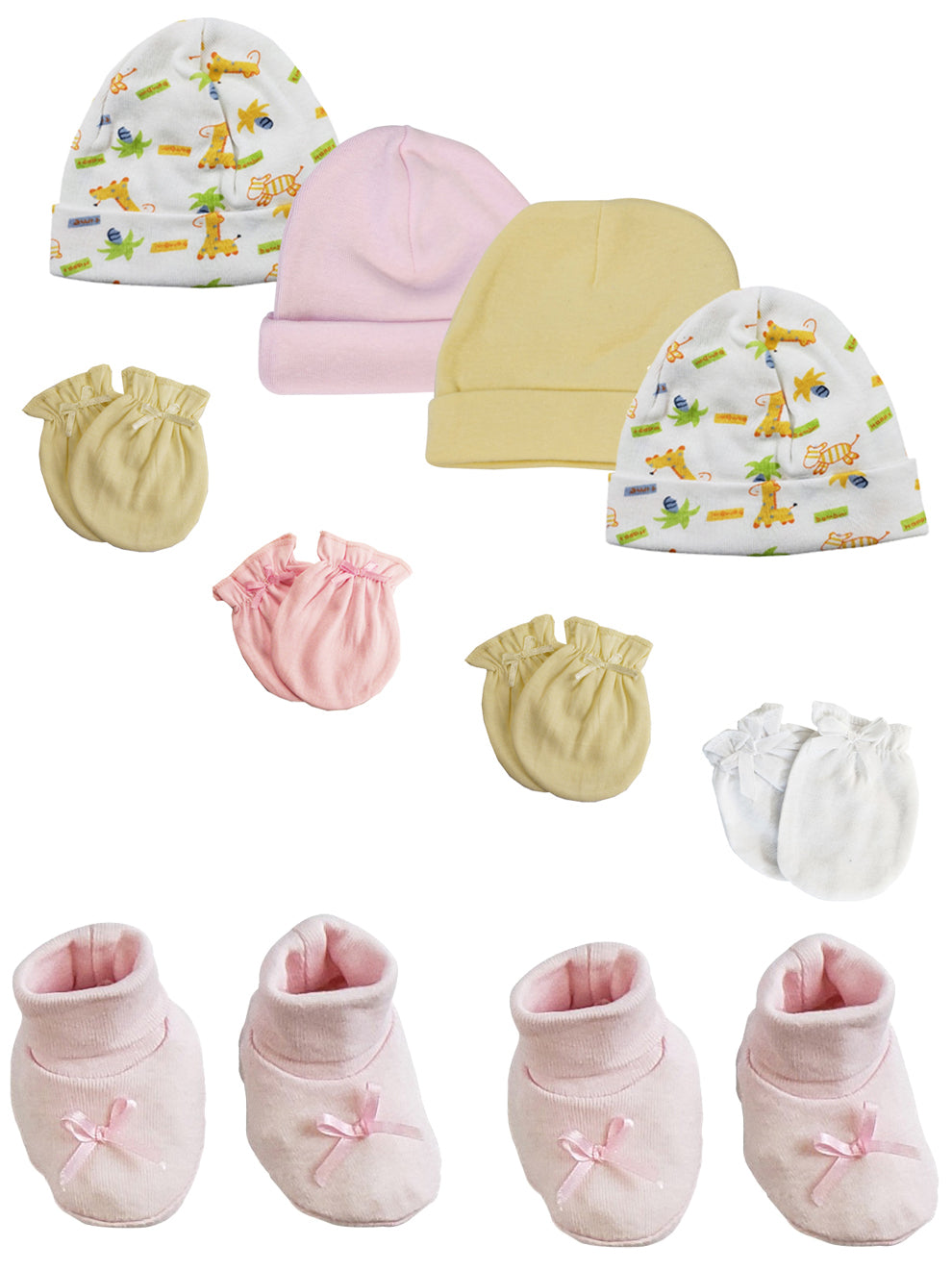 Preemie Baby Girl Caps With Infant Mittens And Booties - 10 Pack Nc_0215 - GreatEagleInc