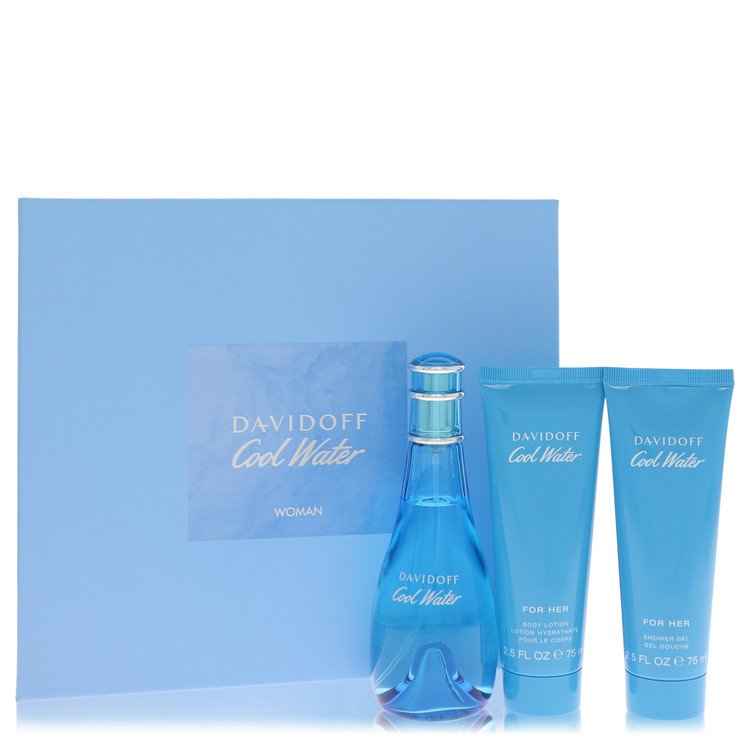 Cool Water by Davidoff Gift Set -- 3.4 oz Eau De Toilette Spray + 2.5 oz Body Lotion + 2.5 oz Shower Gel for Women