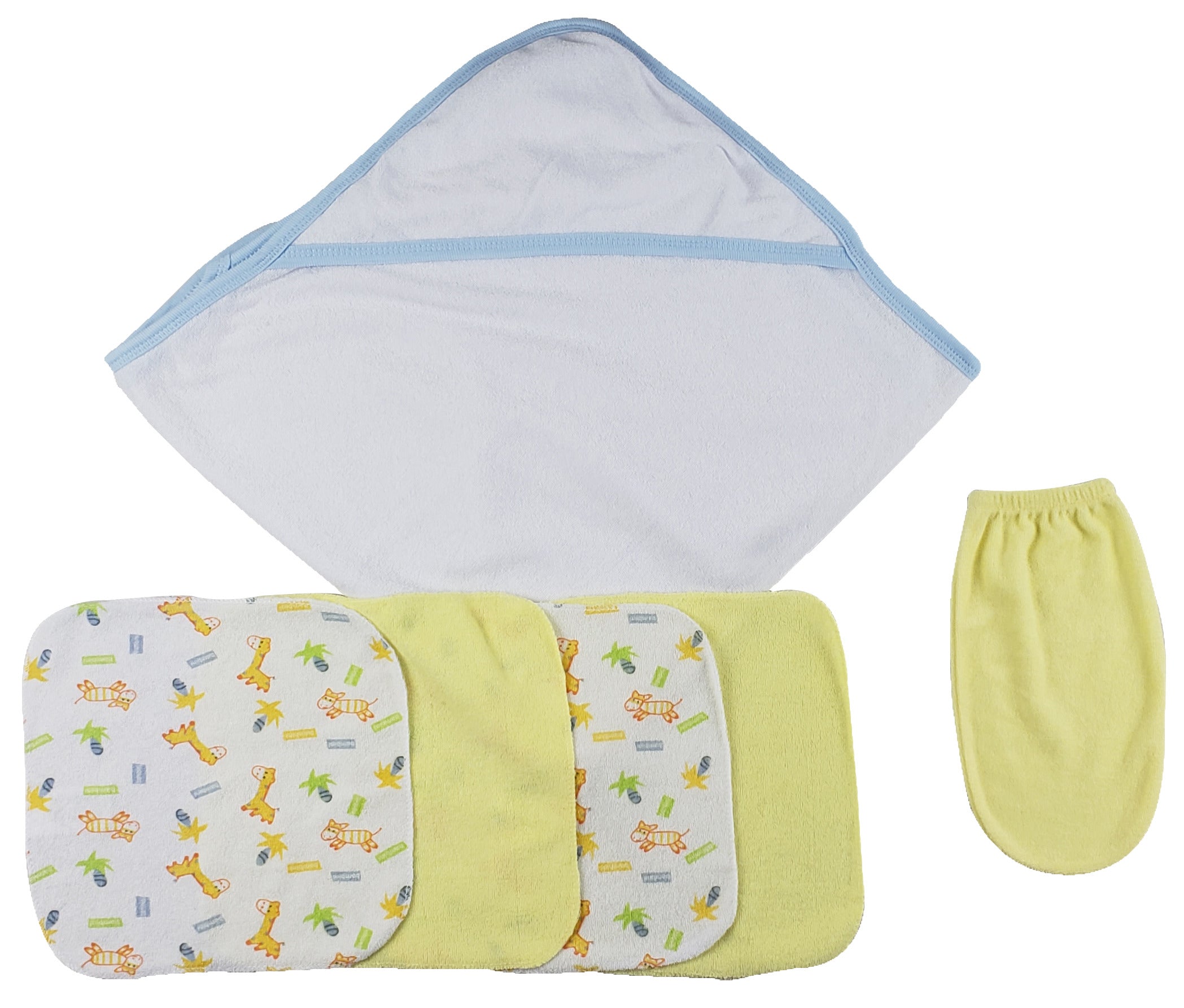 Blue Hooded Towel, Washcloths And Hand Washcloth Mitt - 6 Pc Set  Cs_0006 - GreatEagleInc