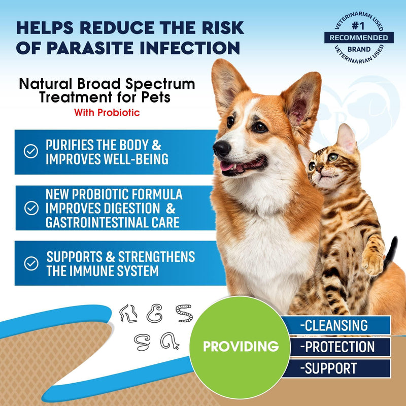 Cats & Dogs Natural Worm Treatment with Probiotic & Liquid Herbal Medicine   Prevention Medication & Supplement Drops for…