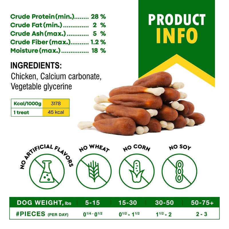 Dog Calcium Bones Wrapped Chicken & Rawhide Free Chew Treats   Pet Healthy Dried Snacks & Grain Free Organic Meat   Bulk…